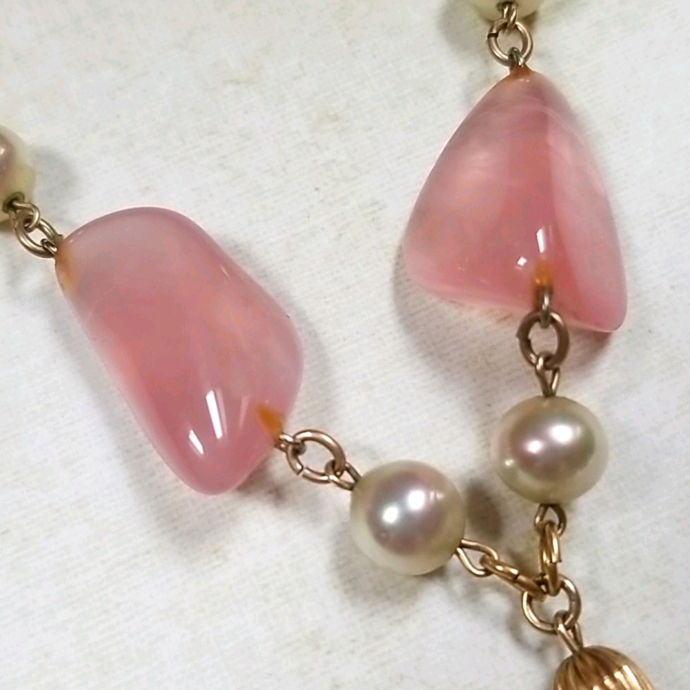 Vintage 12K Gold Filled Pink Quartz Majorca Pearl Necklace - Picture 7 of 11